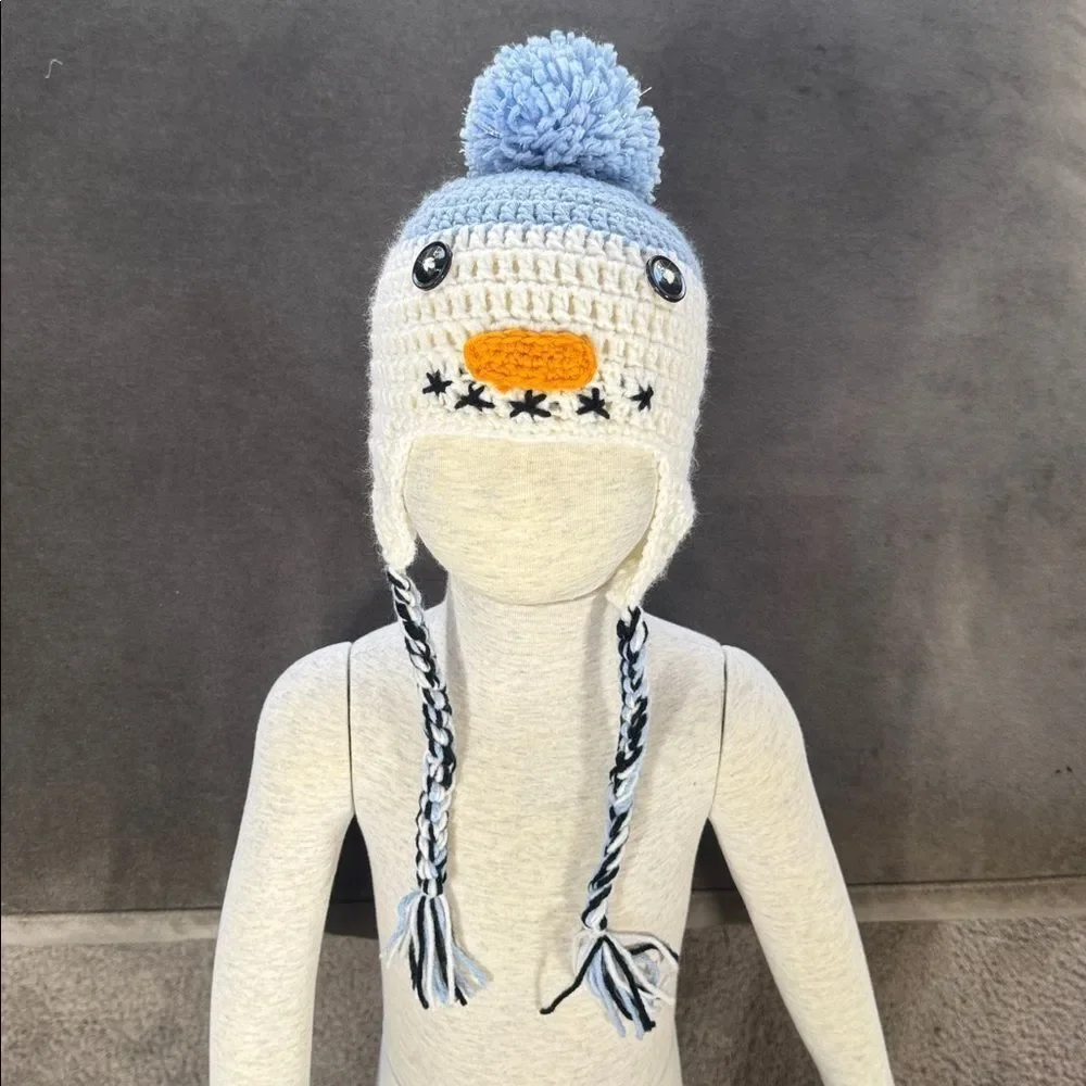 Daisy Baby Infant Toddler Snowman Beanie Hat Blue with Pom 6-12 months NEW